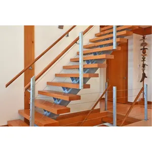 China Factory Import Modern Steel Wooden Tread Step Duplex House Luxury White Oak Treads Stairs Indoor Wooden Staircase