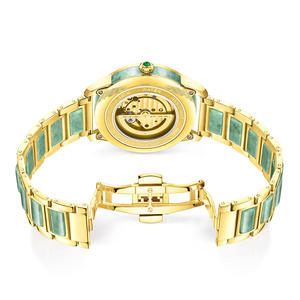 Reloj de pareja de lujo con esfera 3D del Árbol de la Vida, correa de jade verde, incrustaciones de diamantes dorados, reloj mecánico automático para hombre y mujer - Product Image 5