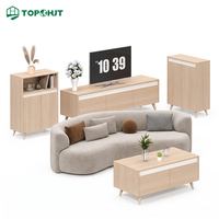 TOPOHUT Canapé incurvé en mélamine chêne clair avec pieds coniques, ensemble de meubles de salon pour programmes logistiques et appels d'offres pour logements sociaux