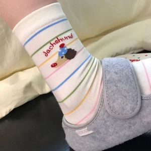 Crew <b>Socks</b> Women Striped Cartoon Dog Design Breathable Sweat Absorbing <b>Polyester</b> Fiber Autumn Spring Wear - Product Image 1