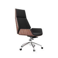 Chaise de bureau en cuir Nordic Joy, blanche, moderne, minimaliste, pivotante, avec accoudoirs et structure en bois, pour réunions à domicile, modèle MR-04A