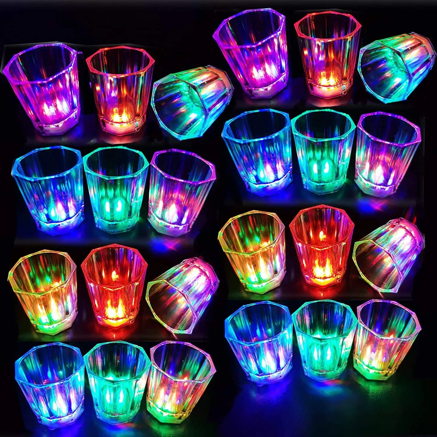 ผู้ใหญ่Shot Cupsปาร์ตี้LEDแฟลชไฟขึ้นแว่นตาดื่มเรืองแสงในที่มืดคริสต์มาสฮาโลวีนPartyโปรดปรานShotแว่นตา