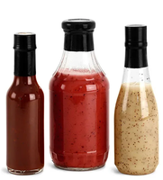 8 Oz 12 Oz 16 Oz Vente en gros Bouteille de sauce en verre de qualité alimentaire pour sauce soja chili piquante avec couvercle rabattable et joint d'étanchéité