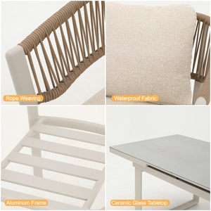 <span class=keywords><strong>Set</strong></span> di Mobili da <span class=keywords><strong>Giardino</strong></span> per Hotel e Ristoranti, <span class=keywords><strong>Tavolo</strong></span> Rettangolare <span class=keywords><strong>con</strong></span> <span class=keywords><strong>Sedie</strong></span>, Tavoli da Pranzo in Alluminio e Corda per Esterni - Product Image 5