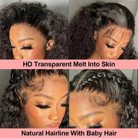 Perruque frontale en dentelle HD 13x6 en cheveux humains 15A bruts, bouclés profonds à 250%, avec cuticules intactes, style Water Wave, sans colle