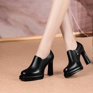 Women's <b>Black</b> High Heels Elegant Office Zipper Genuine Leather Waterproof <b>Shoes</b> with Anti-Slip New Style Fashion <b>Evening</b> Gowns - Product Image 6