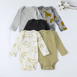 Baby Rompers Carter Autumn <b>Knitted</b> Long Sleeves Jumpsuit Baby Crawling Clothes Cartoon <b>Animal</b> <b>Pattern</b> Pocket Cotton Five-Piece - Product Image 1