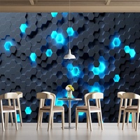 Papier peint géométrique hexagonal néon noir et bleu, décoration de salle de jeux high-tech, peintures murales autocollantes