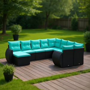 Black Poly <b>Rattan</b> Garden <b>Sofa</b> Set With Cushions 10 Piece Outdoor Furniture Contemporary Design - Product Image 2