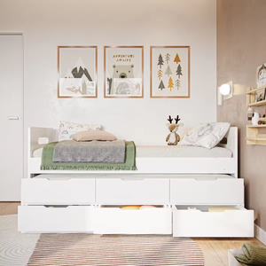 Modern duurzaam massief dennenhouten dagbedframe met onderschuifbed in wit voor eenpersoons slaapkamermeubilair - Product Image 5