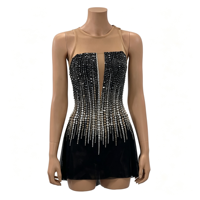 Costume de patinage artistique pour enfants et adultes, robe en maille sans manches à dégradé noir et argent avec strass pour spectacle sur glace