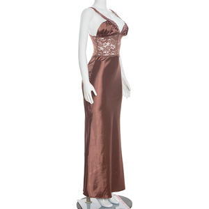 Viviblook Q26DS013 Vestidos de Verano para Mujer, Nuevo Vestido Largo Sexy con Tirantes, Escote Bajo, Encaje y Patchwork para la Noche - Product Image 3