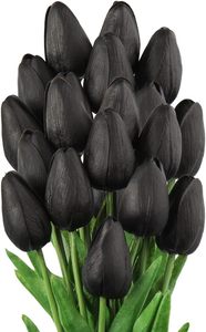 Tulipani neri fiori artificiali vero tocco per centrotavola vaso Home Halloween Bouquet Decor - Product Image 2