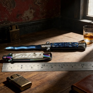 OK-4026 Coltello Pieghevole Italiano da 23cm, Stile Padrino della Maffia, Coltello a Serramanico Milano, Stilettino AKC da 9 Pollici - Product Image 3