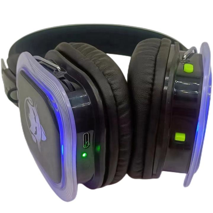 Wireless Silent Disco Headphones Channels LED RGB