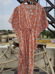 Kaftan floral imprimé à la main pour femme, tenue de nuit, vêtement de détente bohème, robe longue, kaftan indien imprimé au bloc, taille unique, tenue de villégiature - Product Image 2