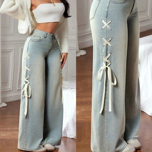 Jeans de Pierna Ancha Casuales y Relajados con Diseño de Lazo Lateral, Nuevo Estilo para Mujer - Product Image 2