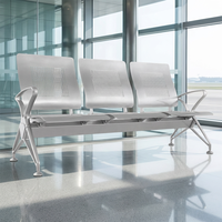 Chaise d'attente 3 places en acier inoxydable pour aéroport, école, gare routière, avec grille perforée pour la ventilation, durable et facile à nettoyer