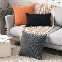 Housse de Coussin Décoratif Large pour Canapé en Velours Rayé Côtelé Fausse Fourrure Peluche
