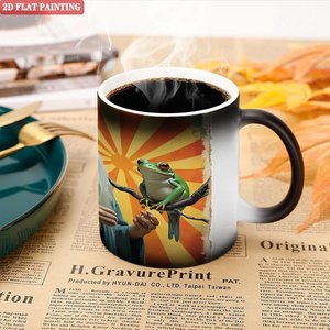 Frosted Black <b>Ceramic</b> <b>Mug</b> 11oz Heat Changing Magic Cup With Frog And Wizard Design - Product Image 5