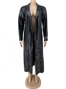 Nouvelle Veste Longue Élégante en Similicuir PU pour <span class=keywords><strong>Femme</strong></span>, Col Rabattu, Laçage, Grande Taille, Style Urbain - Product Image 5