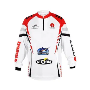 Disegni personalizzati camicia di protezione UV per esterni con stampa sublimata Pro Tour Sponsor maglia da pesca