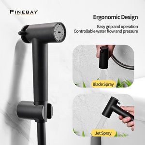 PINEBAY настенная насадка для ванной комнаты, черная насадка Shattaf, распылитель для биде из пластика для туалета, 1,2 м, набор из ПВХ шлангов с одним отверстием - Product Image 3