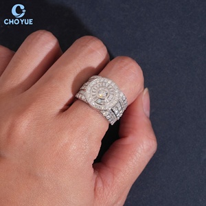 Anillo de Diamantes de Plata S925 con Moissanita VVS, Anillo Completamente Pavimentado para Fiesta, Corte Baguette y Redondo, Joyería Fina Estilo Hip Hop - Product Image 5