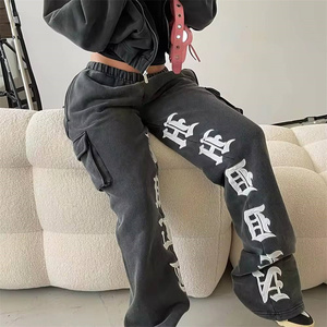 Custom High Quality 100% Cotton Embroidered Patch Logo Jogger Set Unisex Vintage Style Sweatpants and Hoodie <strong>Tracksuit</strong> - Product Image 4