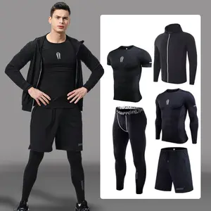 Комплект быстросохнущей тренировочной одежды для мужчин, спортивная одежда, беговые костюмы, дышащий спортивный костюм для мужчин, 4 предмета, 5 предметов