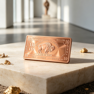 Barre de cuivre de 10 onces, .999 de pureté, carrée, gravée Buffalo Bison, lingot de cuivre fin, monnayé aux États-Unis d'Amérique - Product Image 1