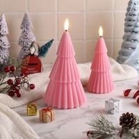 Matti's Kerze 3D Flammenlose Säulenkerze mit Rosa Baumdesign Fernbedienung Batteriebetrieben Handgefertigt