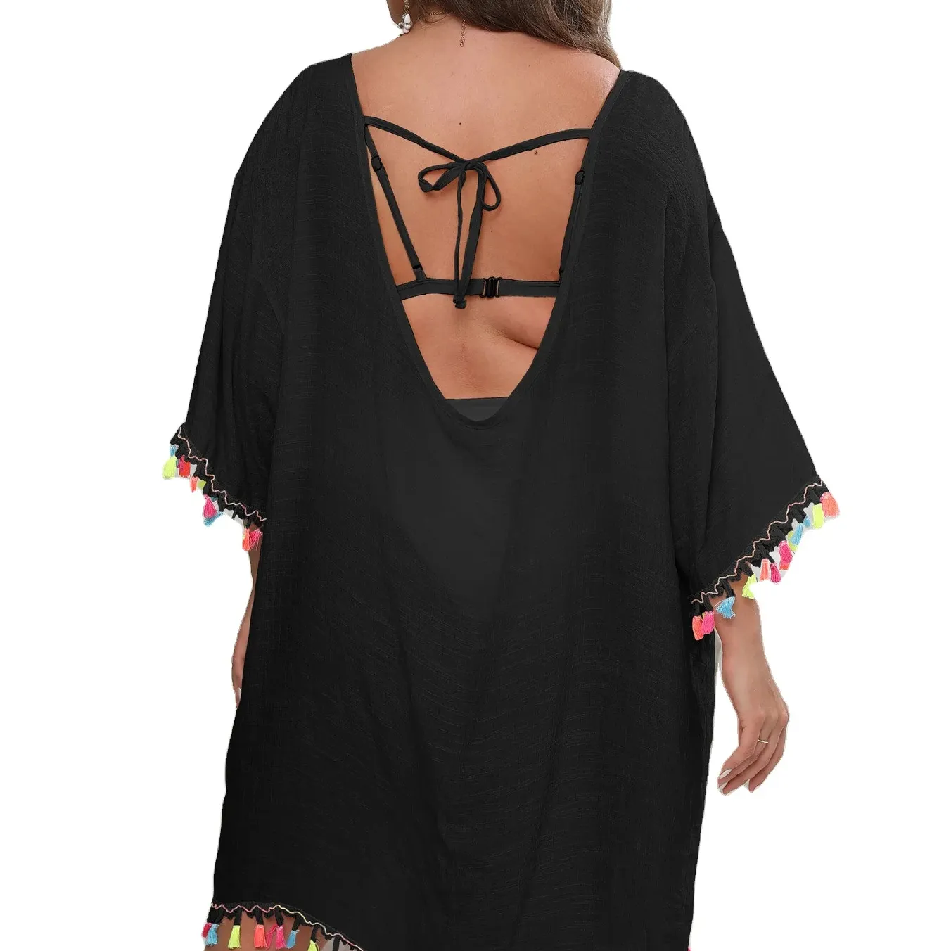 Blusa de mujer de lunares Camisa de gasa tridimensional playa cárdigan de correa irregular