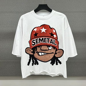 Camiseta de algodón 100% de alta calidad, estilo streetwear, blanca, con estampado, cuello redondo, diseño de diseñador, de gran gramaje y corte oversize. - Product Image 5