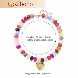 Collana <span class=keywords><strong>girocollo</strong></span> Go2boho Amor <span class=keywords><strong>con</strong></span> perline colorate e ciondolo a cuore in ottone placcato oro, gioiello vistoso e robusto per donna - Product Image 5