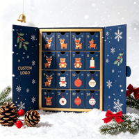 Boîte Cadeau Calendrier de l'Avent Vide Personnalisée avec Logo, Motif Ours de Dessin Animé, Aiguilles de Noël et Flocons de Neige, en Carton Rigide, Emballage Rabattable – Vente en Gros