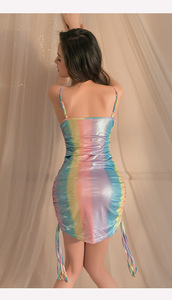 Offre Spéciale d'été Sexy Pu Leather Spaghetti Strap Dress Sparkling Rainbow Color Clubwear Sexy Women's Beach Dresses Dating Pajamas - Product Image 6