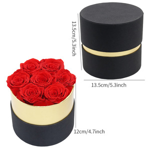 Rose éternelle en bouquet, boîte à fleurs ronde noire Phnom Penh, 7 fleurs, cadeau de Noël, cadeau de la Saint-Valentin, fleurs séchées - Product Image 6