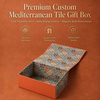 Prototipo Rápido en 3-5 Días, Caja de Azulejos Mediterráneos Personalizada, Estilo Libro Magnético, Laminación Mate, Multicolor, Plegable, Mosaico Naranja