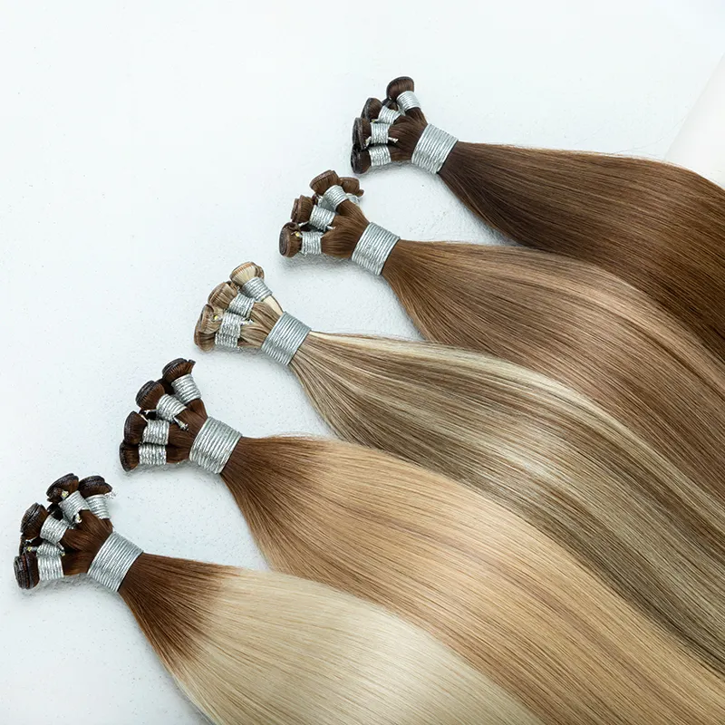 New Design Hand-Tied Wefts Double Hair Drawn Cuticle Aligned Genius Weft Hair Extensions