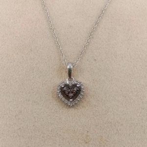 Jewelspaark Heart Pendant <b>Necklace</b> 0.25 Cttw Natural White Brown Round Diamond Rhodium Plated 925 Sterling Silver 18 Inch Chain - Product Image 2