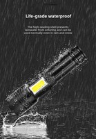 Linterna Lateral LED COB de Aluminio P50 de Largo Alcance, IP44 Impermeable, Zoom Telescópico, Alta Potencia, Recargable por USB-C, para Camping y Actividades al Aire Libre