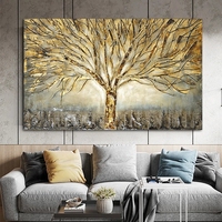 Art mural abstrait de luxe moderne peint à la main, arbre de vie doré, peinture à l'huile sur toile pour la maison, hôtel, article de projet