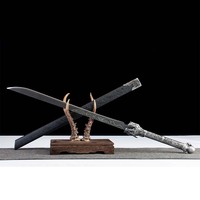 Épée Courbée Faite à la Main 1065CS Style Qing, Fourreau à Grain Foncé, Accessoires en Alliage d'Argent Vintage et Garde-Dragon