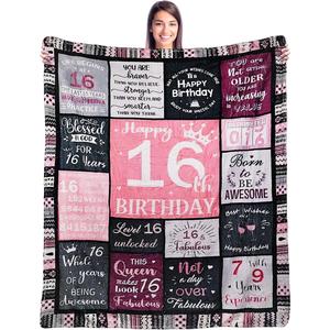 Couverture en flanelle pour 16e anniversaire, couverture de sieste légère et résistante à la décoloration pour lit, canapé, avec impression personnalisée - Product Image 2