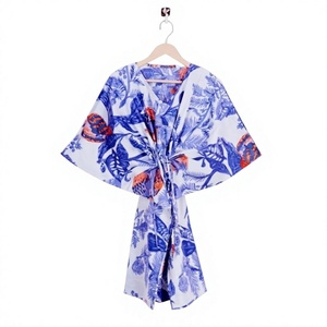 Cotton Eco-Friendly Washable Block Print Midi <b>Kaftan</b> Women Boho Floral <b>Beach</b> Dress Summer Regular Fit Breathable Comfort Natural - Product Image 1