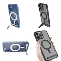 Casing Anti-Kuning Transparan Magnetik dengan Penyangga untuk iPhone 17 Air 16 Pro Max 15 14 13 12 Plus 11, Grosir Penutup Ponsel