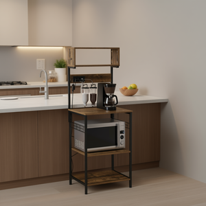 Estante de Cocina Moderno con Tomacorriente y Puerto de Carga USB, Soporte para Microondas, Almacenamiento Utilitario para Cocina, Estilo Industrial, Madera - Product Image 2