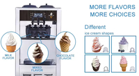 Machine à glace molle commerciale automatique verticale de comptoir, 3 saveurs, haute production