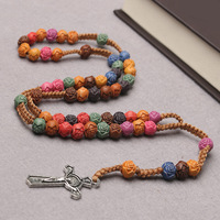 Chapelet Catholique Religieux, Collier Coloré avec Breloque Fleur, Perles en Plastique de 10mm, Perles de Prière Chrétienne pour le Catholisme